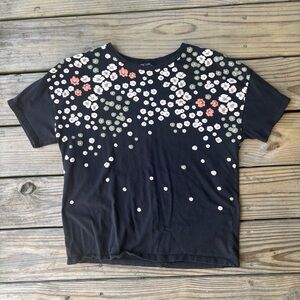 Zara Black Floral Print T-Shirt